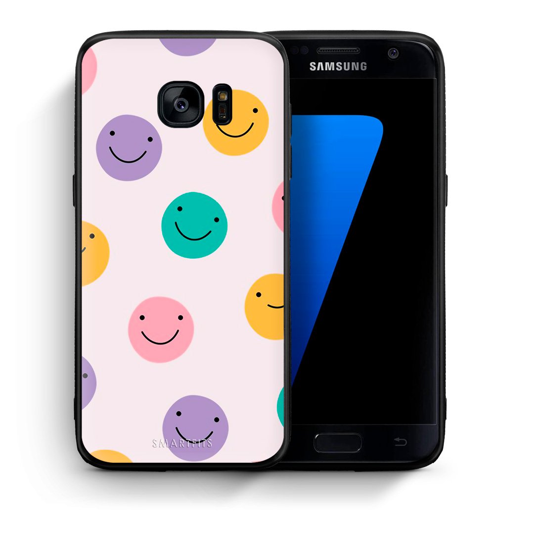 Θήκη Samsung S7 Smiley Faces από τη Smartfits με σχέδιο στο πίσω μέρος και μαύρο περίβλημα | Samsung S7 Smiley Faces case with colorful back and black bezels