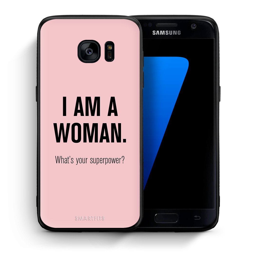 Θήκη Samsung S7 Superpower Woman από τη Smartfits με σχέδιο στο πίσω μέρος και μαύρο περίβλημα | Samsung S7 Superpower Woman case with colorful back and black bezels