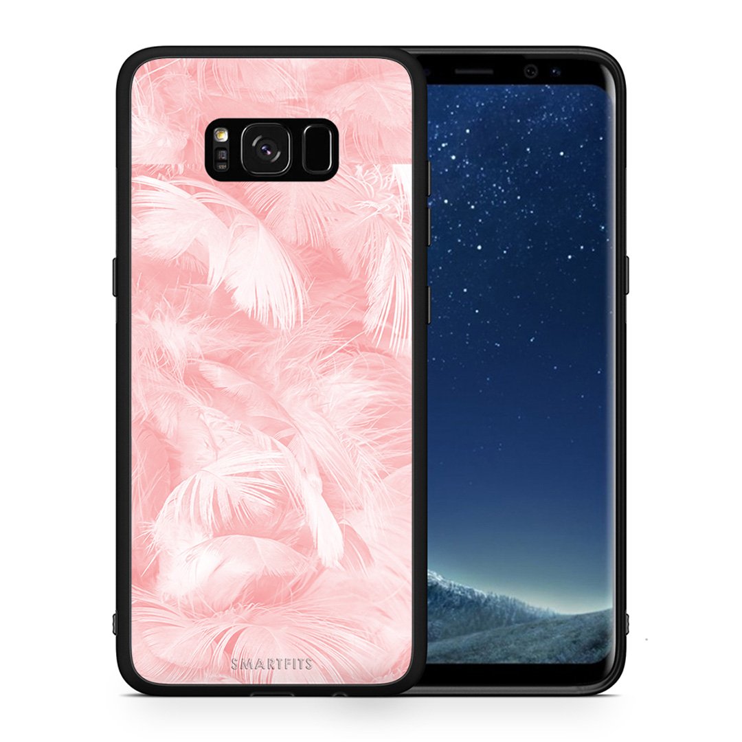 Θήκη Samsung S8 Pink Feather Boho από τη Smartfits με σχέδιο στο πίσω μέρος και μαύρο περίβλημα | Samsung S8 Pink Feather Boho case with colorful back and black bezels