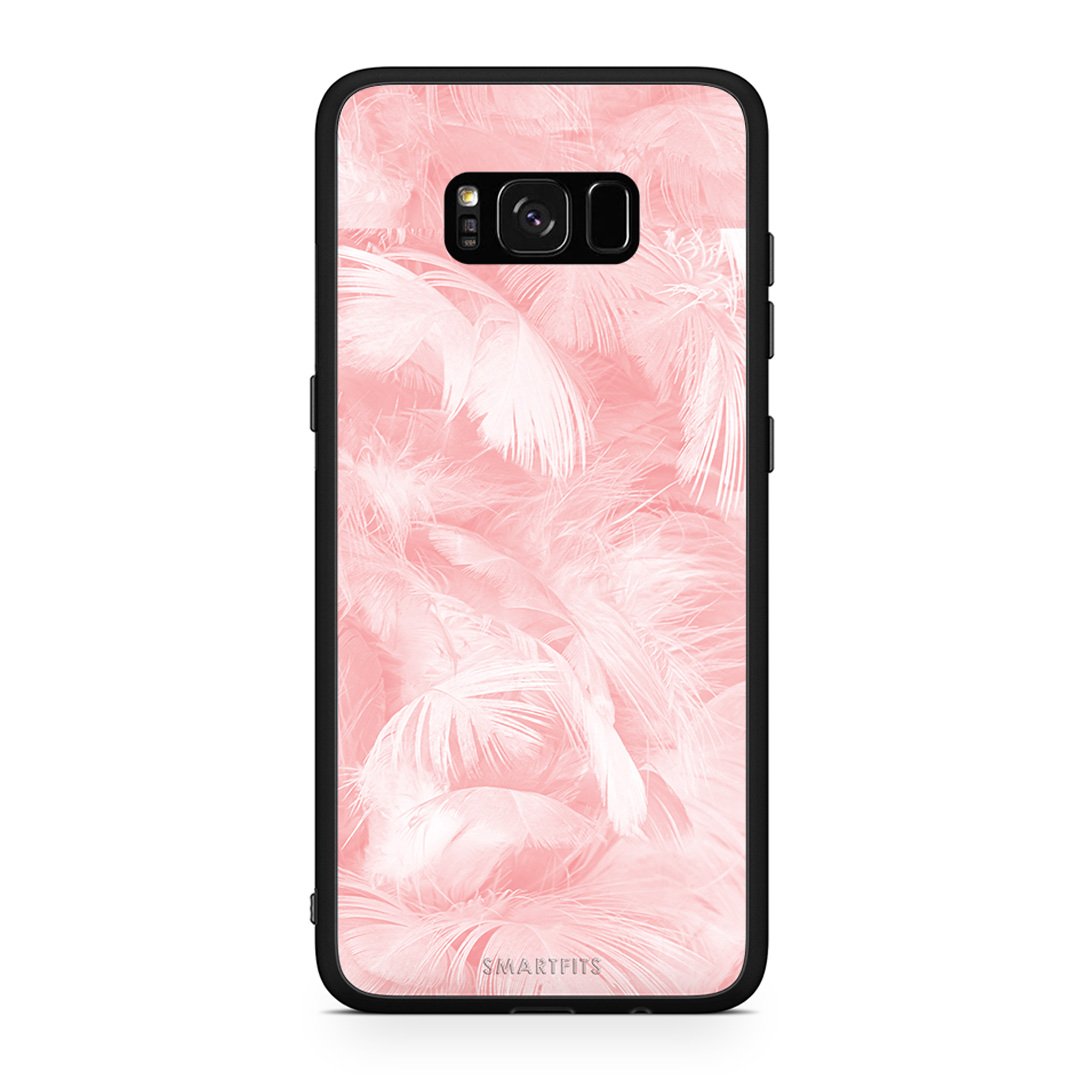 33 - Samsung S8 Pink Feather Boho case, cover, bumper