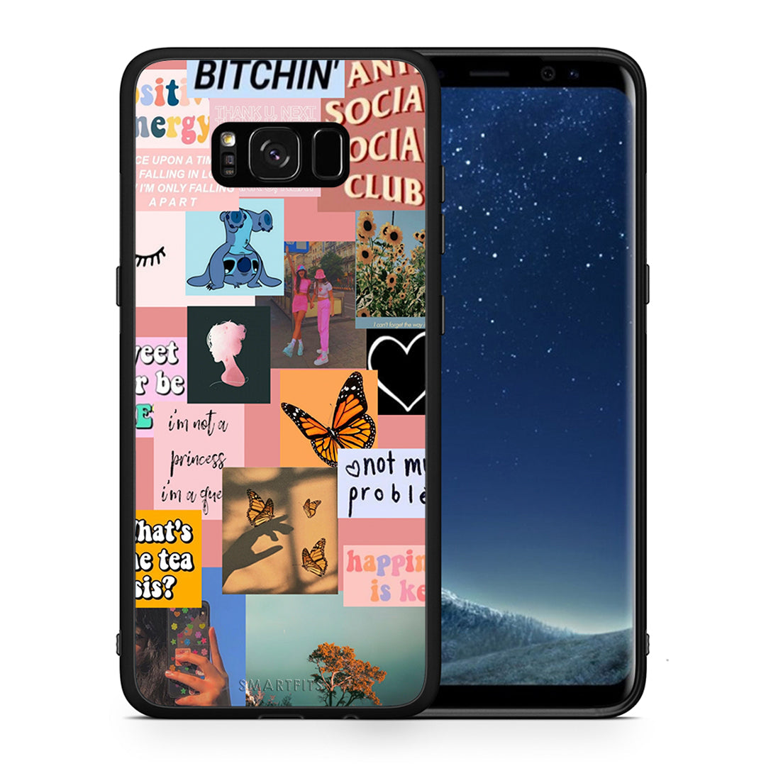 Θήκη Αγίου Βαλεντίνου Samsung S8 Collage Bitchin από τη Smartfits με σχέδιο στο πίσω μέρος και μαύρο περίβλημα | Samsung S8 Collage Bitchin case with colorful back and black bezels