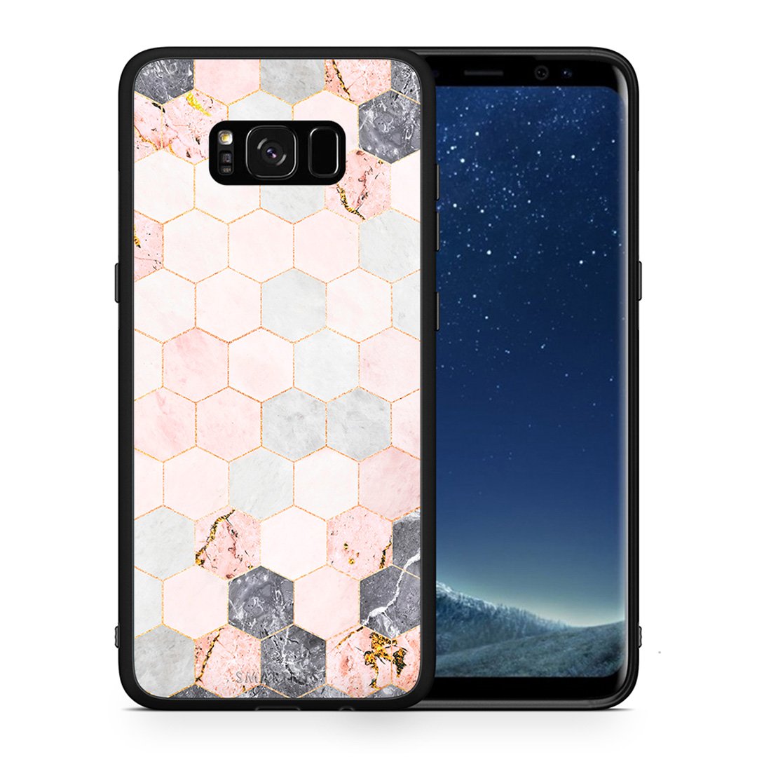 Θήκη Samsung S8+ Hexagon Pink Marble από τη Smartfits με σχέδιο στο πίσω μέρος και μαύρο περίβλημα | Samsung S8+ Hexagon Pink Marble case with colorful back and black bezels