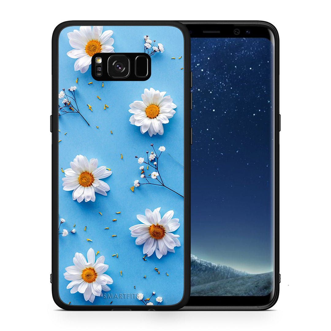 Θήκη Samsung S8 Real Daisies από τη Smartfits με σχέδιο στο πίσω μέρος και μαύρο περίβλημα | Samsung S8 Real Daisies case with colorful back and black bezels