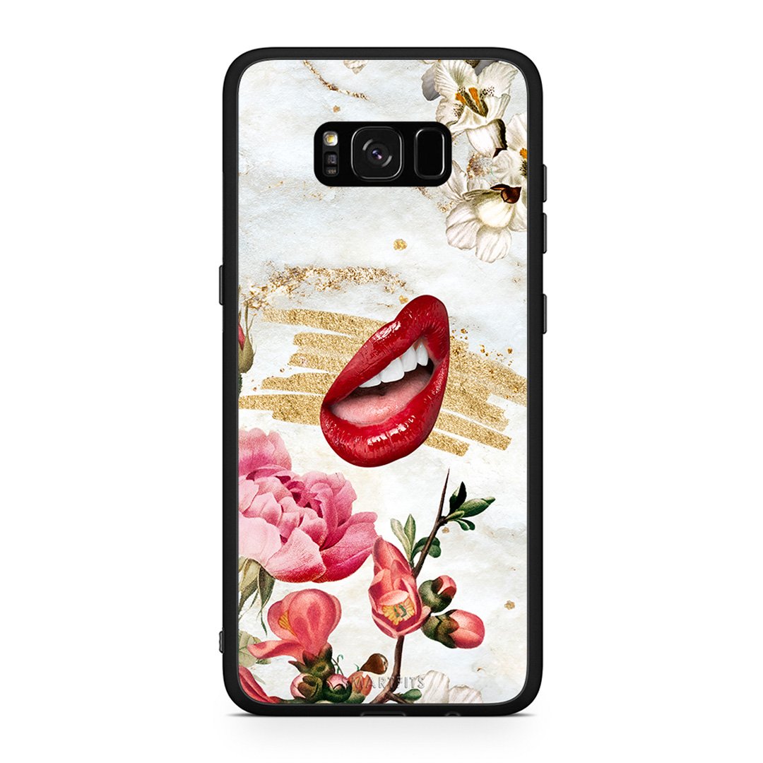 Samsung S8 Red Lips θήκη από τη Smartfits με σχέδιο στο πίσω μέρος και μαύρο περίβλημα | Smartphone case with colorful back and black bezels by Smartfits