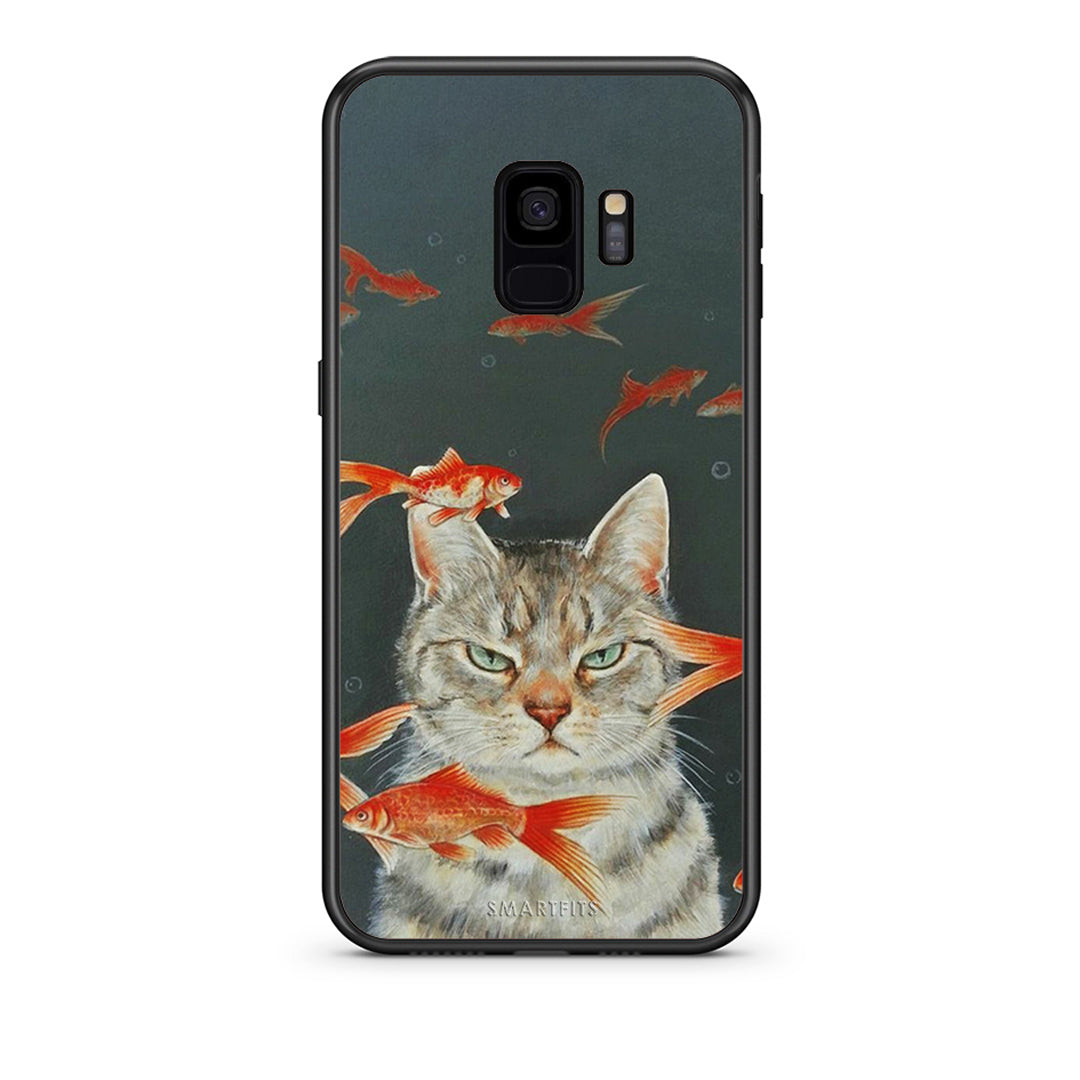 samsung s9 Cat Goldfish θήκη από τη Smartfits με σχέδιο στο πίσω μέρος και μαύρο περίβλημα | Smartphone case with colorful back and black bezels by Smartfits