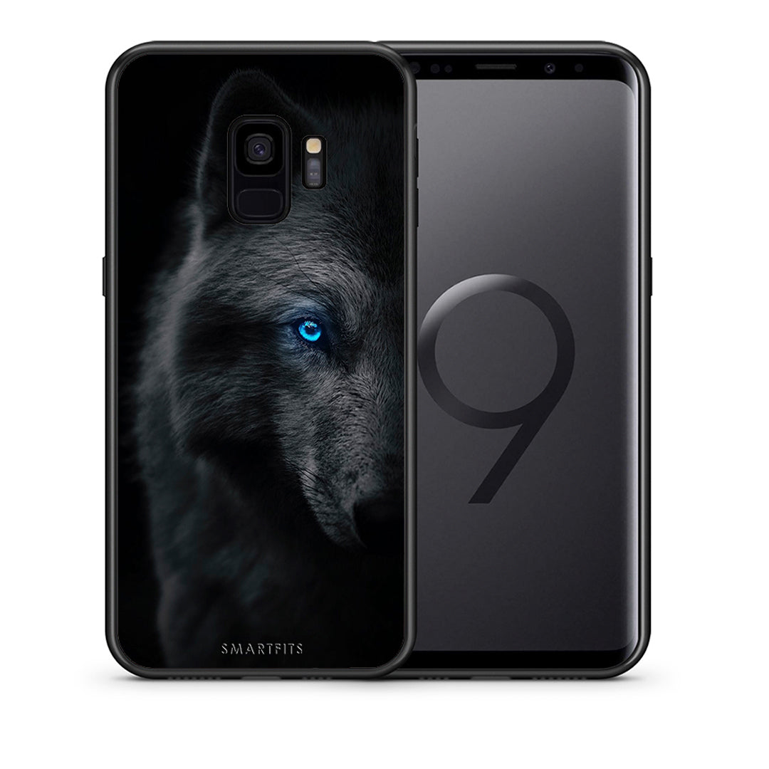 Θήκη Samsung S9 Dark Wolf από τη Smartfits με σχέδιο στο πίσω μέρος και μαύρο περίβλημα | Samsung S9 Dark Wolf case with colorful back and black bezels