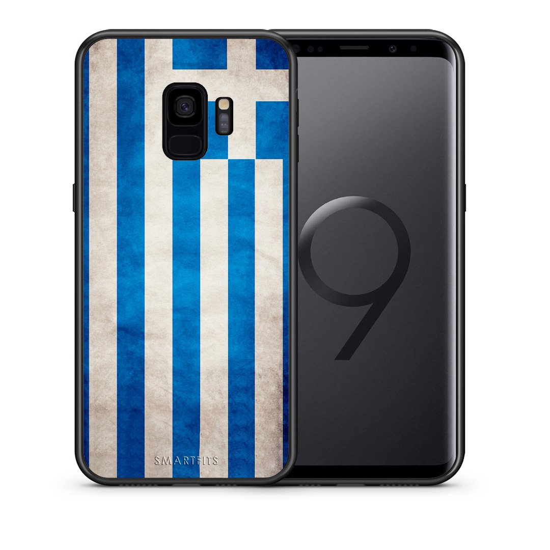 Θήκη Samsung S9 Greek Flag από τη Smartfits με σχέδιο στο πίσω μέρος και μαύρο περίβλημα | Samsung S9 Greek Flag case with colorful back and black bezels