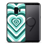 Thumbnail for Θήκη Samsung S9 Green Hearts από τη Smartfits με σχέδιο στο πίσω μέρος και μαύρο περίβλημα | Samsung S9 Green Hearts case with colorful back and black bezels