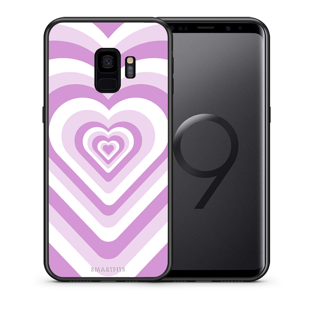 Θήκη Samsung S9 Lilac Hearts από τη Smartfits με σχέδιο στο πίσω μέρος και μαύρο περίβλημα | Samsung S9 Lilac Hearts case with colorful back and black bezels
