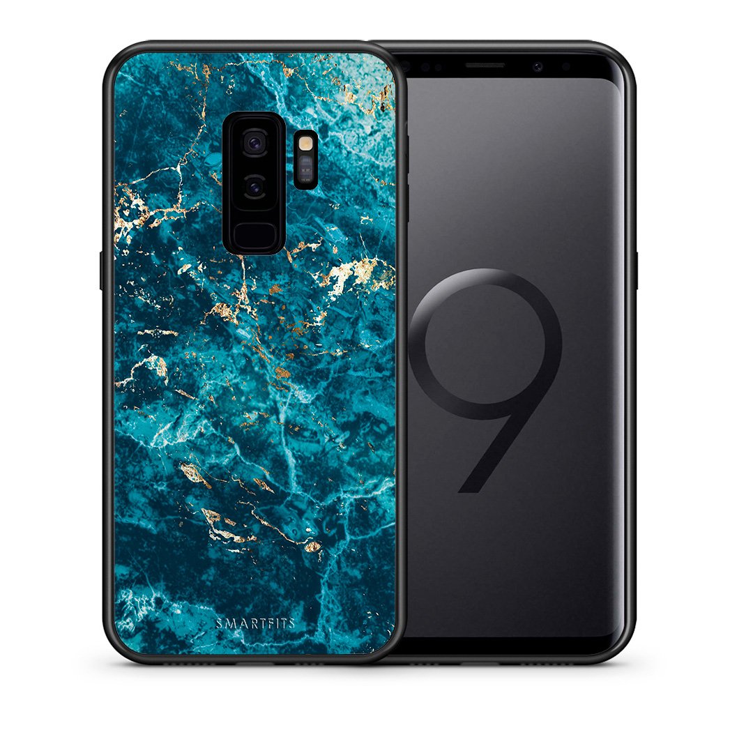 Θήκη Samsung S9 Plus Marble Blue από τη Smartfits με σχέδιο στο πίσω μέρος και μαύρο περίβλημα | Samsung S9 Plus Marble Blue case with colorful back and black bezels