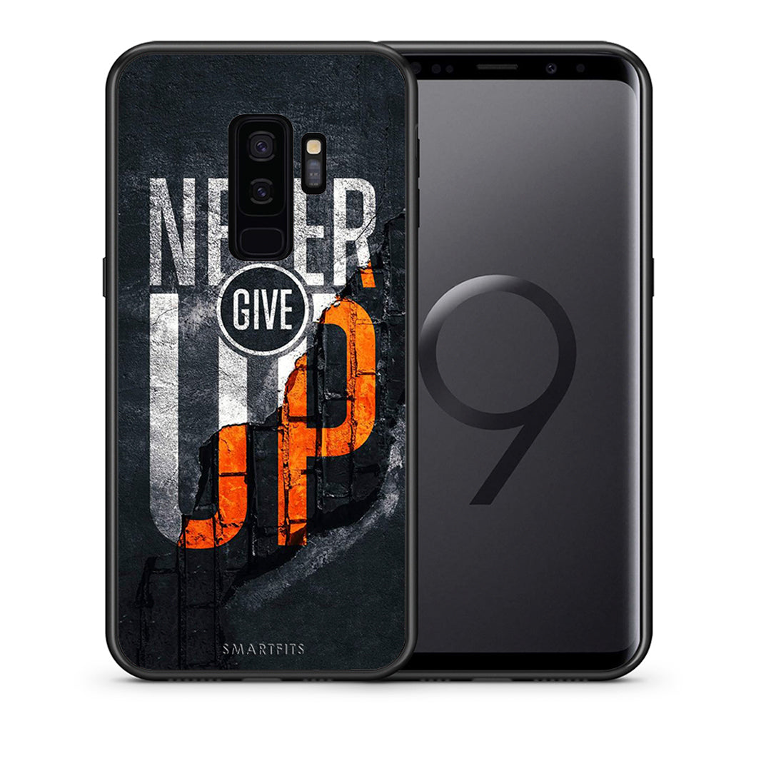 Θήκη Αγίου Βαλεντίνου Samsung S9 Plus Never Give Up από τη Smartfits με σχέδιο στο πίσω μέρος και μαύρο περίβλημα | Samsung S9 Plus Never Give Up case with colorful back and black bezels