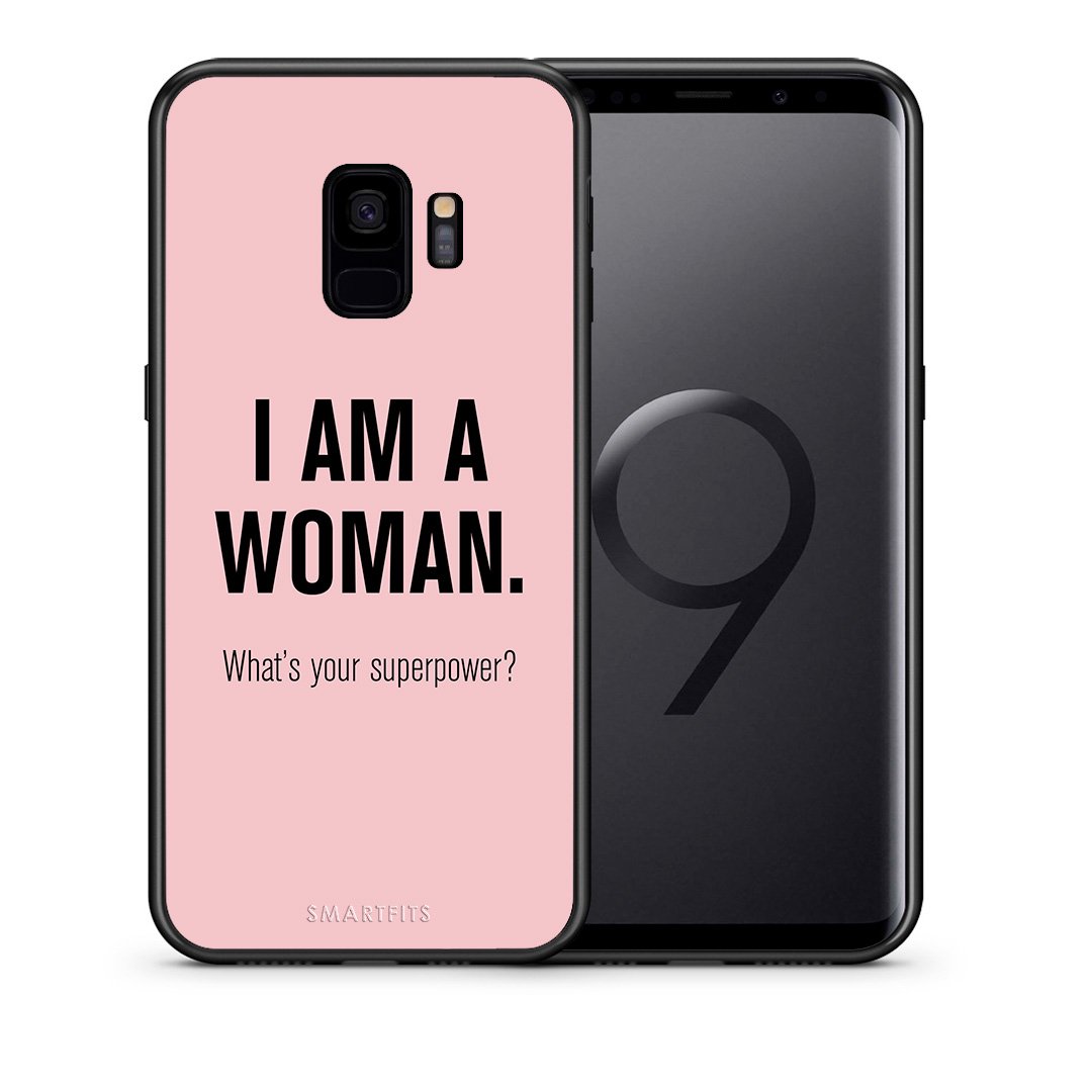 Θήκη Samsung S9 Superpower Woman από τη Smartfits με σχέδιο στο πίσω μέρος και μαύρο περίβλημα | Samsung S9 Superpower Woman case with colorful back and black bezels