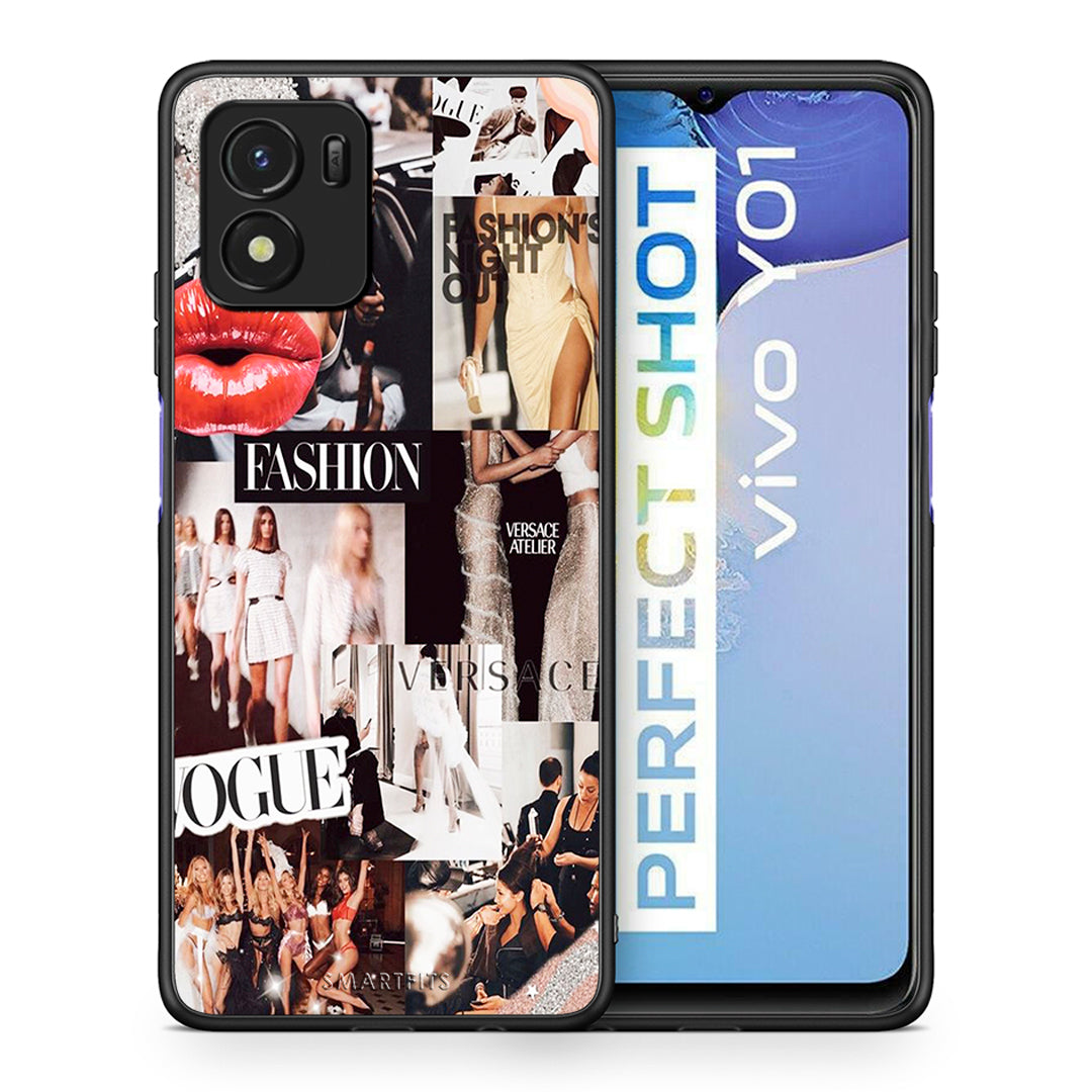 Θήκη Αγίου Βαλεντίνου Vivo Y01 / Y15s Collage Fashion από τη Smartfits με σχέδιο στο πίσω μέρος και μαύρο περίβλημα | Vivo Y01 / Y15s Collage Fashion case with colorful back and black bezels