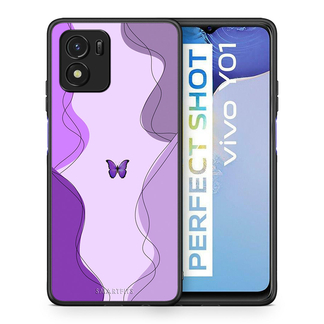 Θήκη Αγίου Βαλεντίνου Vivo Y01 / Y15s Purple Mariposa από τη Smartfits με σχέδιο στο πίσω μέρος και μαύρο περίβλημα | Vivo Y01 / Y15s Purple Mariposa case with colorful back and black bezels