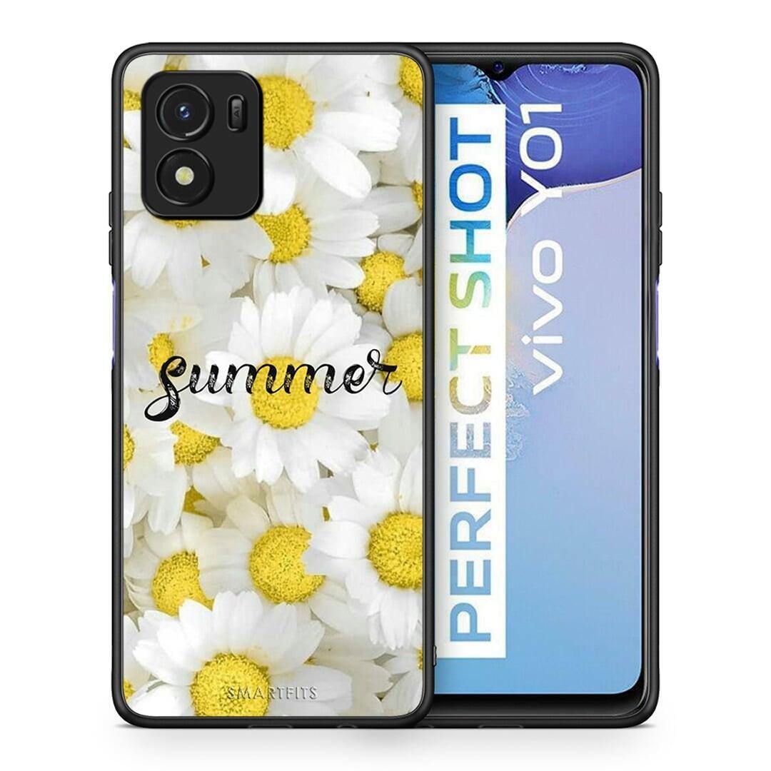 Θήκη Vivo Y01 / Y15s Summer Daisies από τη Smartfits με σχέδιο στο πίσω μέρος και μαύρο περίβλημα | Vivo Y01 / Y15s Summer Daisies case with colorful back and black bezels