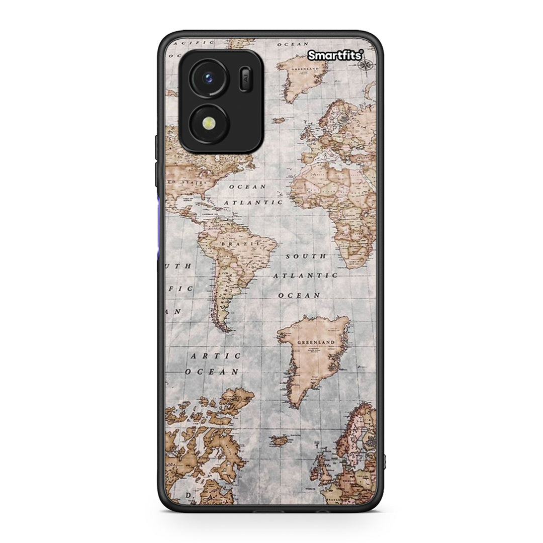 Vivo Y01 / Y15s World Map θήκη από τη Smartfits με σχέδιο στο πίσω μέρος και μαύρο περίβλημα | Smartphone case with colorful back and black bezels by Smartfits