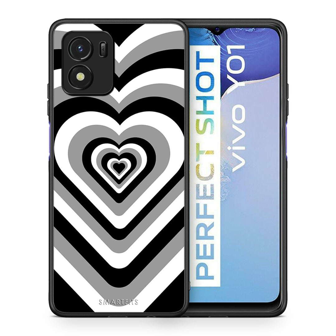 Θήκη Vivo Y01 / Y15s Black Hearts από τη Smartfits με σχέδιο στο πίσω μέρος και μαύρο περίβλημα | Vivo Y01 / Y15s Black Hearts case with colorful back and black bezels