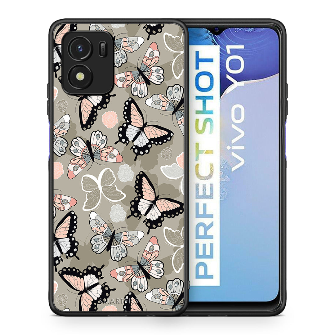 Θήκη Vivo Y01 / Y15s Butterflies Boho από τη Smartfits με σχέδιο στο πίσω μέρος και μαύρο περίβλημα | Vivo Y01 / Y15s Butterflies Boho case with colorful back and black bezels