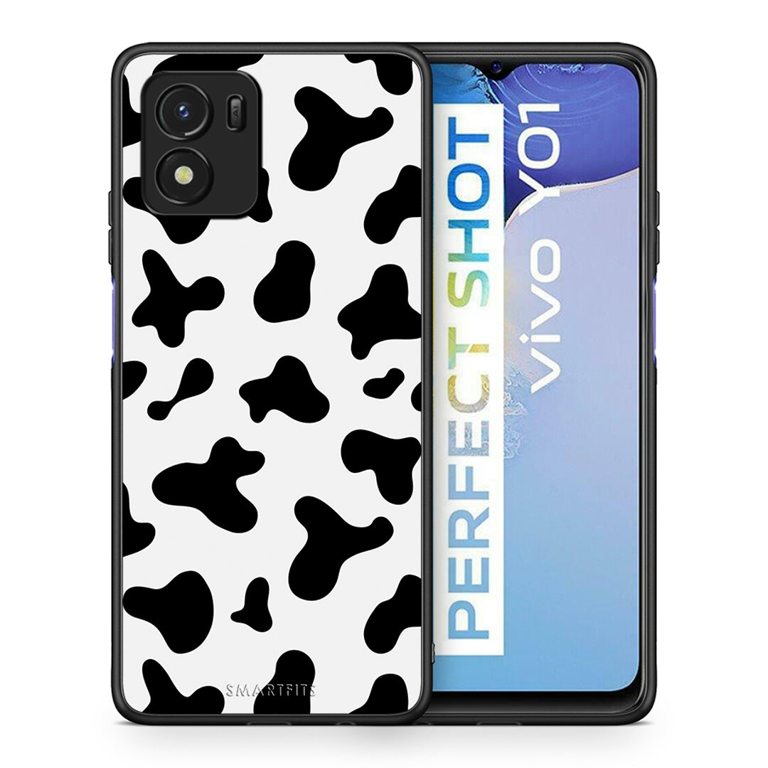 Θήκη Vivo Y01 / Y15s Cow Print από τη Smartfits με σχέδιο στο πίσω μέρος και μαύρο περίβλημα | Vivo Y01 / Y15s Cow Print case with colorful back and black bezels