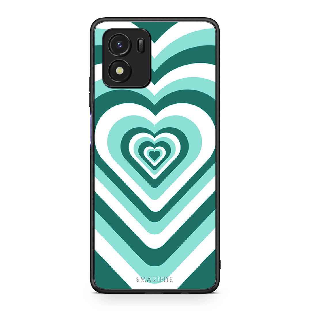 Vivo Y01 / Y15s Green Hearts θήκη από τη Smartfits με σχέδιο στο πίσω μέρος και μαύρο περίβλημα | Smartphone case with colorful back and black bezels by Smartfits