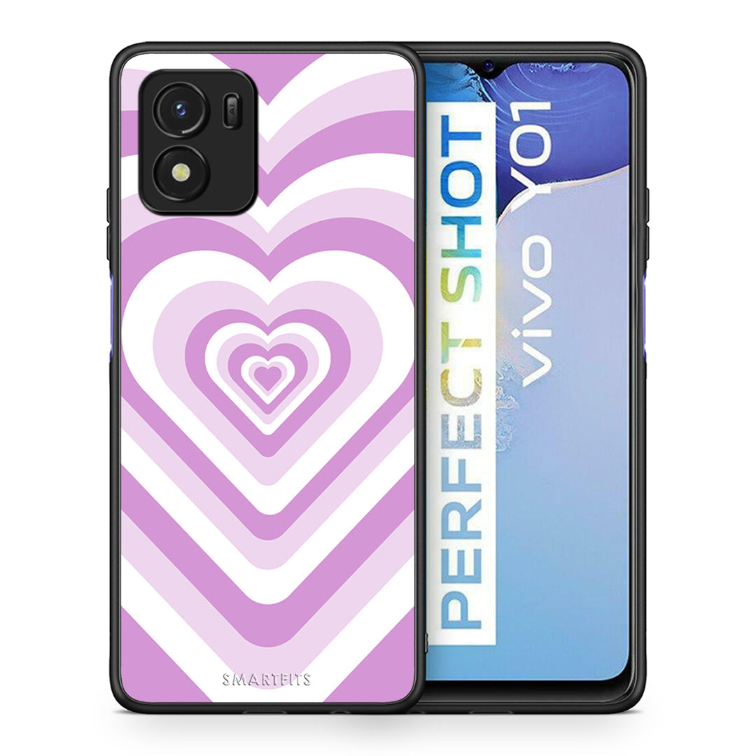 Θήκη Vivo Y01 / Y15s Lilac Hearts από τη Smartfits με σχέδιο στο πίσω μέρος και μαύρο περίβλημα | Vivo Y01 / Y15s Lilac Hearts case with colorful back and black bezels