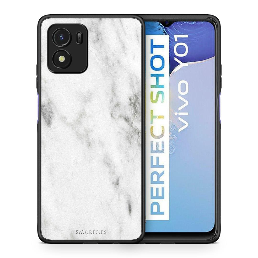 Θήκη Vivo Y01 / Y15s White Marble από τη Smartfits με σχέδιο στο πίσω μέρος και μαύρο περίβλημα | Vivo Y01 / Y15s White Marble case with colorful back and black bezels