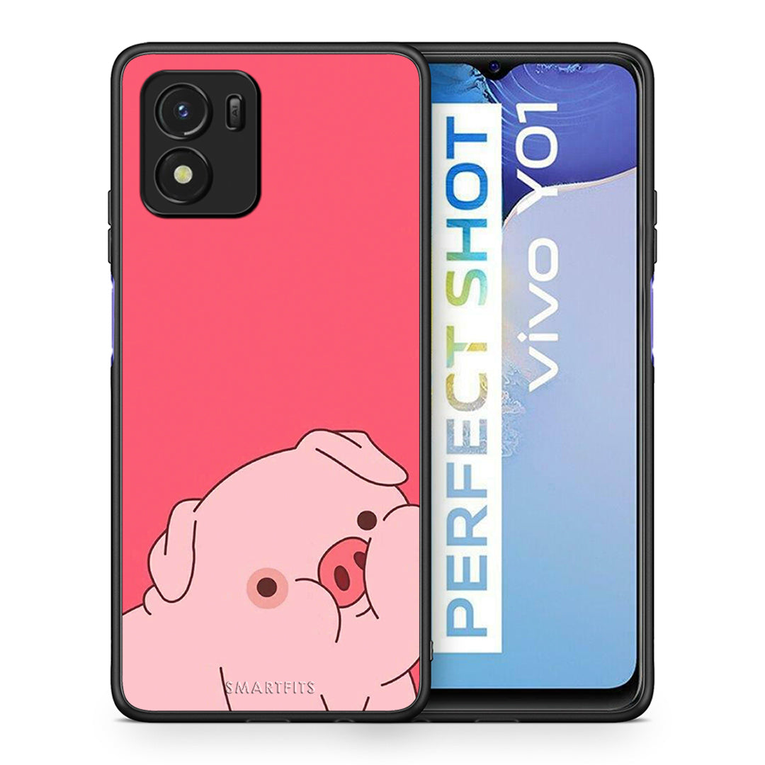 Θήκη Αγίου Βαλεντίνου Vivo Y01 / Y15s Pig Love 1 από τη Smartfits με σχέδιο στο πίσω μέρος και μαύρο περίβλημα | Vivo Y01 / Y15s Pig Love 1 case with colorful back and black bezels