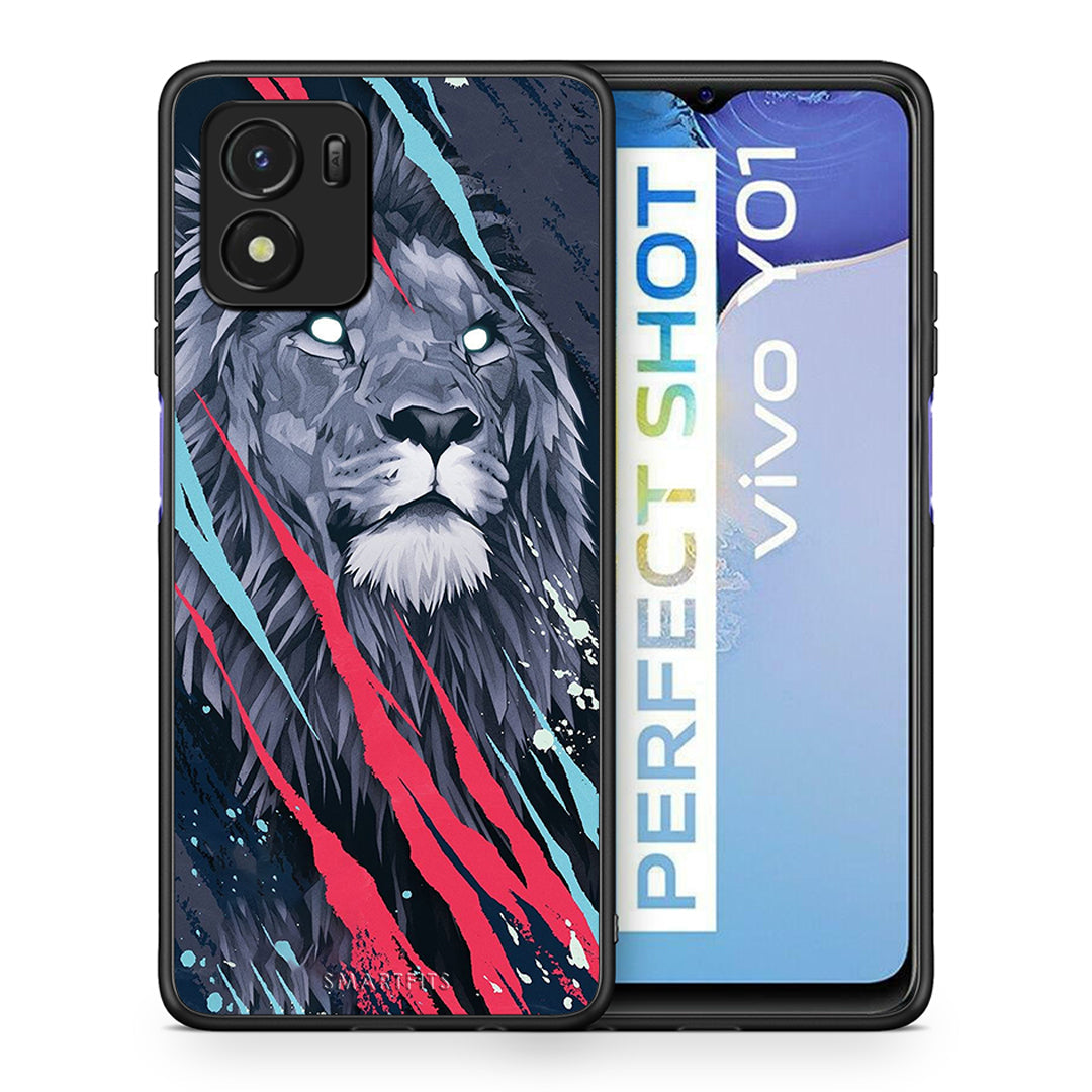 Θήκη Vivo Y01 / Y15s Lion Designer PopArt από τη Smartfits με σχέδιο στο πίσω μέρος και μαύρο περίβλημα | Vivo Y01 / Y15s Lion Designer PopArt case with colorful back and black bezels