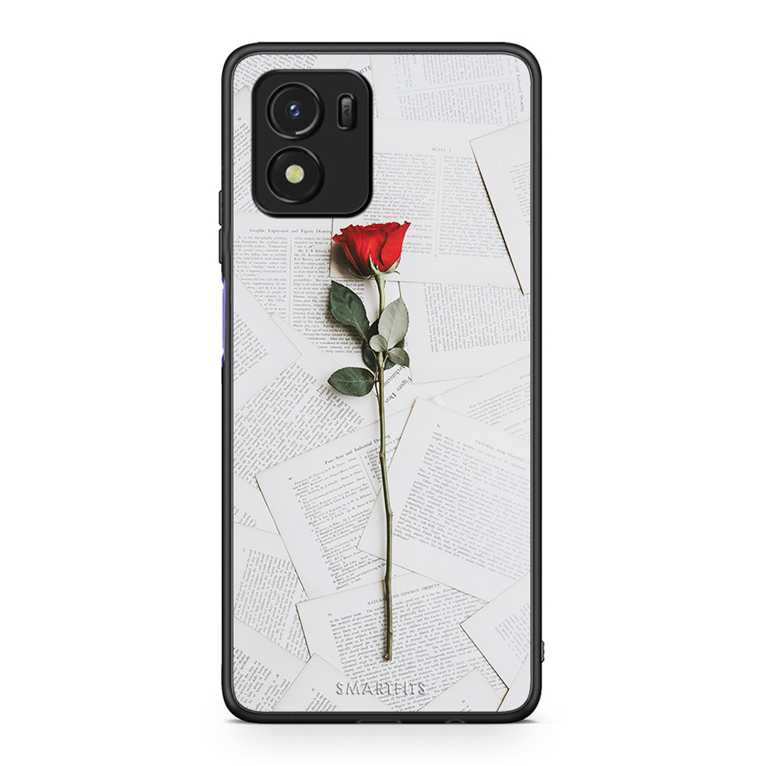 Vivo Y01 / Y15s Red Rose θήκη από τη Smartfits με σχέδιο στο πίσω μέρος και μαύρο περίβλημα | Smartphone case with colorful back and black bezels by Smartfits