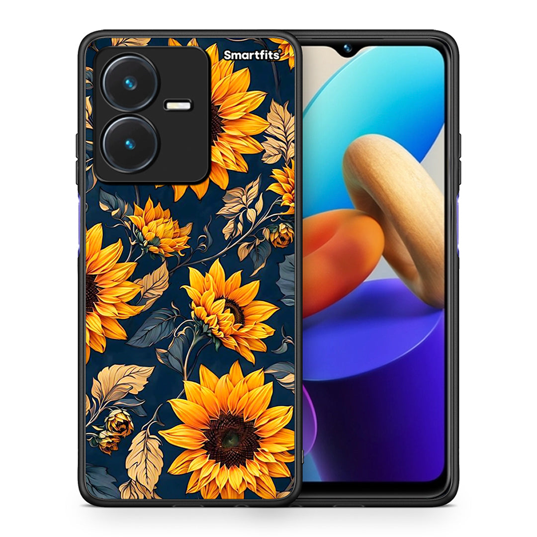 Θήκη Vivo Y22s Autumn Sunflowers από τη Smartfits με σχέδιο στο πίσω μέρος και μαύρο περίβλημα | Vivo Y22s Autumn Sunflowers case with colorful back and black bezels