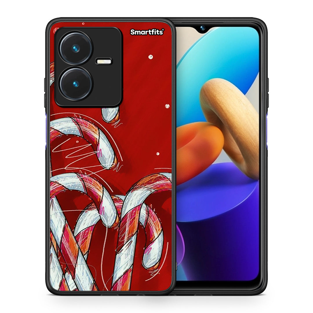 Θήκη Vivo Y22s Candy Cane από τη Smartfits με σχέδιο στο πίσω μέρος και μαύρο περίβλημα | Vivo Y22s Candy Cane case with colorful back and black bezels