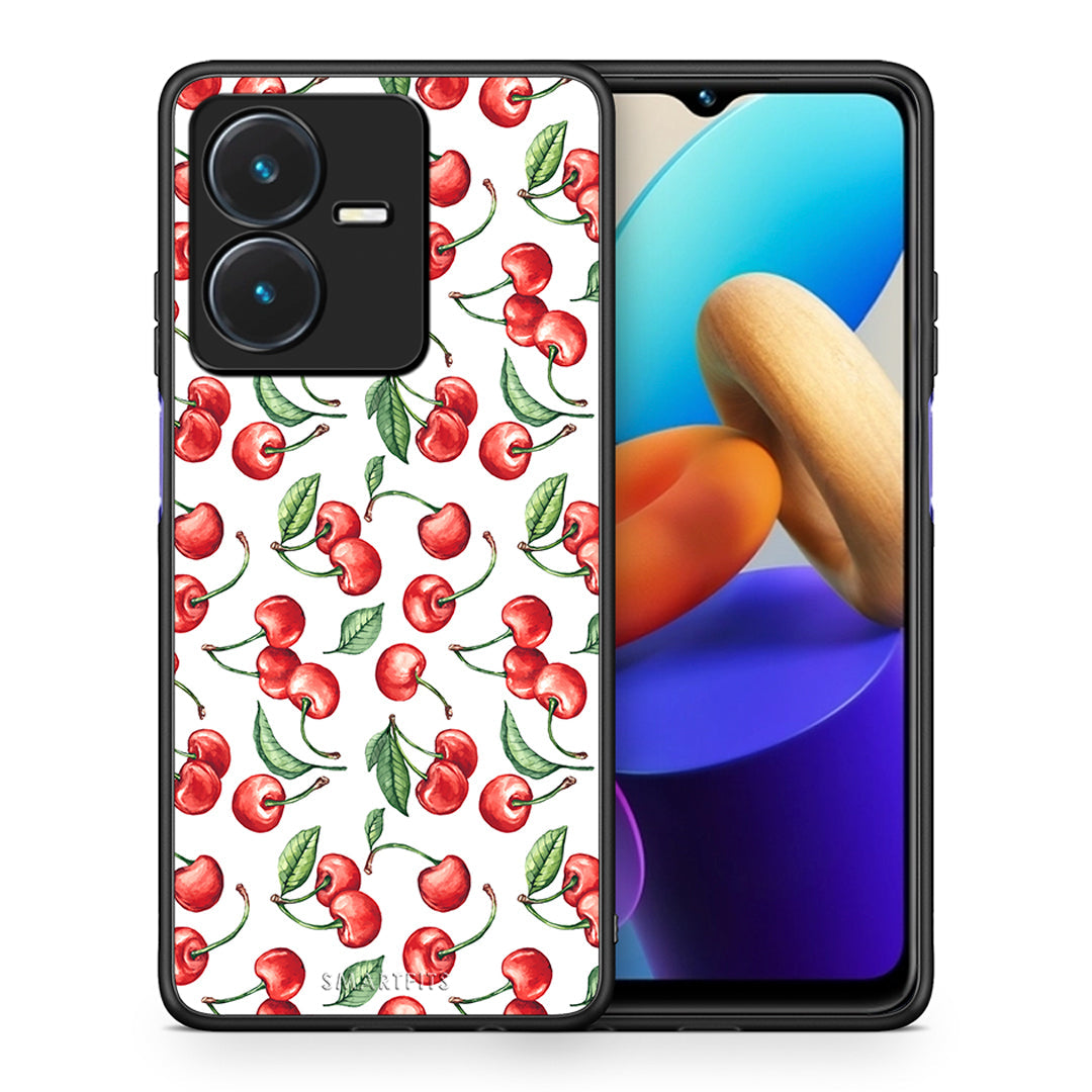 Θήκη Vivo Y22s Cherry Summer από τη Smartfits με σχέδιο στο πίσω μέρος και μαύρο περίβλημα | Vivo Y22s Cherry Summer case with colorful back and black bezels