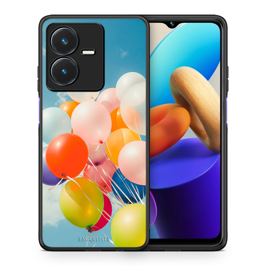 Θήκη Vivo Y22s Colorful Balloons από τη Smartfits με σχέδιο στο πίσω μέρος και μαύρο περίβλημα | Vivo Y22s Colorful Balloons case with colorful back and black bezels