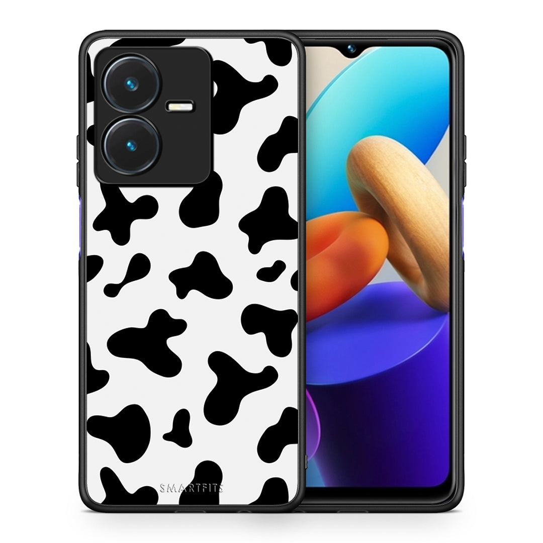 Θήκη Vivo Y22s Cow Print από τη Smartfits με σχέδιο στο πίσω μέρος και μαύρο περίβλημα | Vivo Y22s Cow Print case with colorful back and black bezels