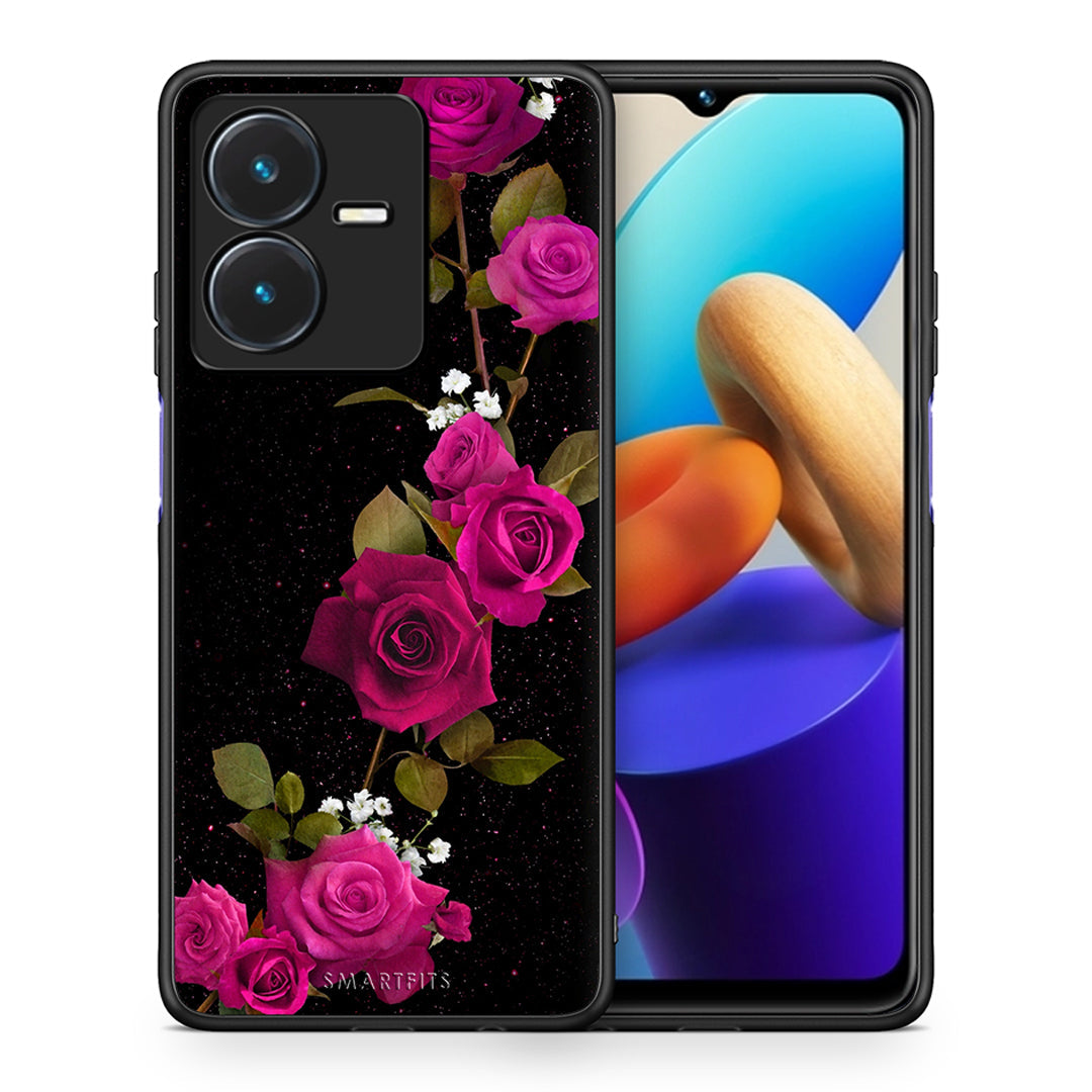 Θήκη Vivo Y22s Red Roses Flower από τη Smartfits με σχέδιο στο πίσω μέρος και μαύρο περίβλημα | Vivo Y22s Red Roses Flower case with colorful back and black bezels