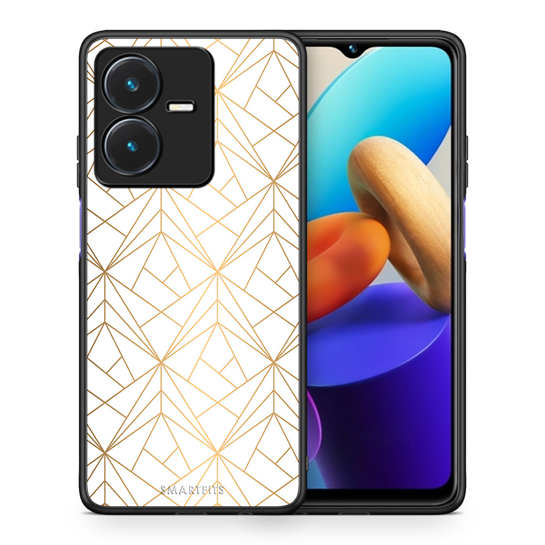 Θήκη Vivo Y22s Luxury White Geometric από τη Smartfits με σχέδιο στο πίσω μέρος και μαύρο περίβλημα | Vivo Y22s Luxury White Geometric case with colorful back and black bezels