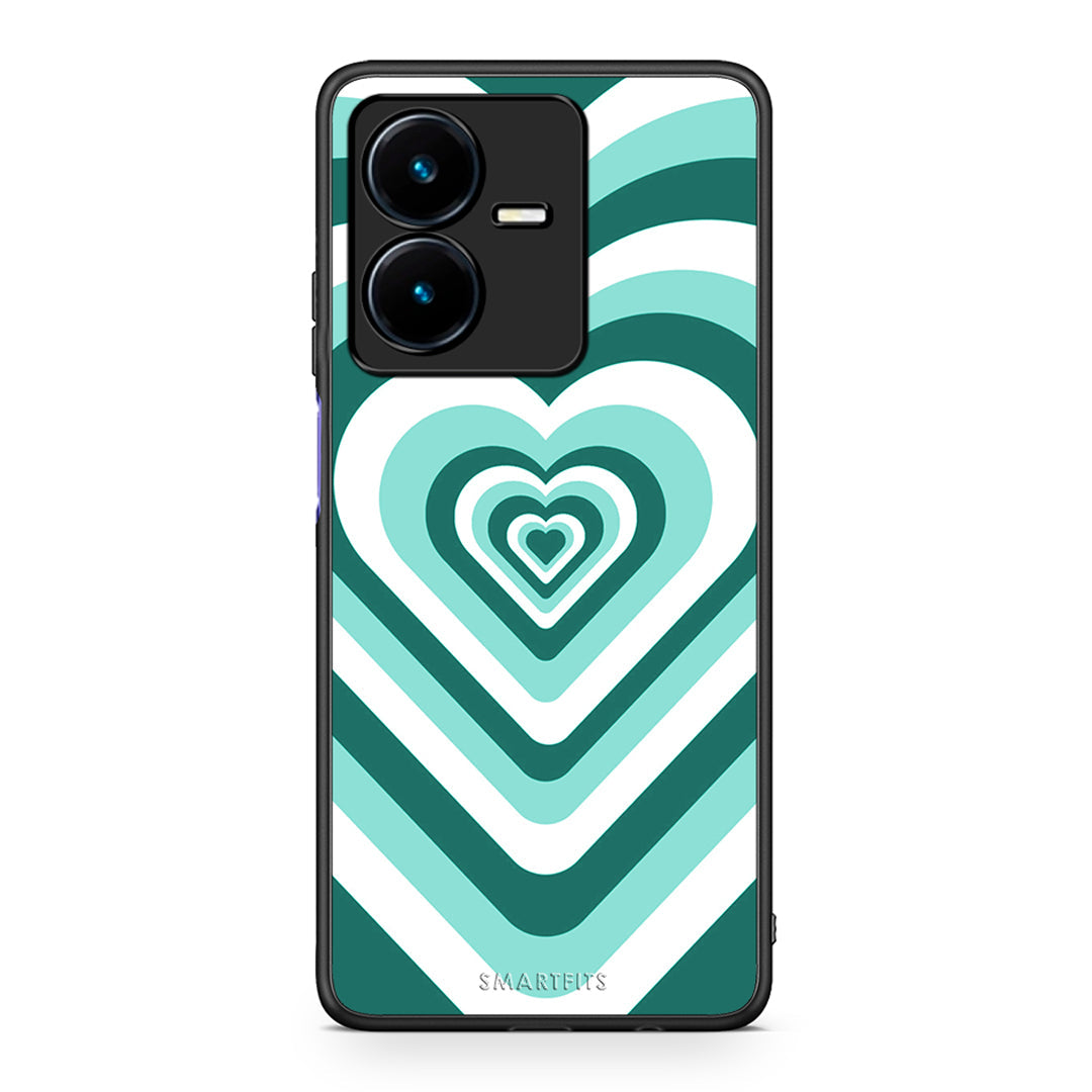 Vivo Y22s Green Hearts θήκη από τη Smartfits με σχέδιο στο πίσω μέρος και μαύρο περίβλημα | Smartphone case with colorful back and black bezels by Smartfits