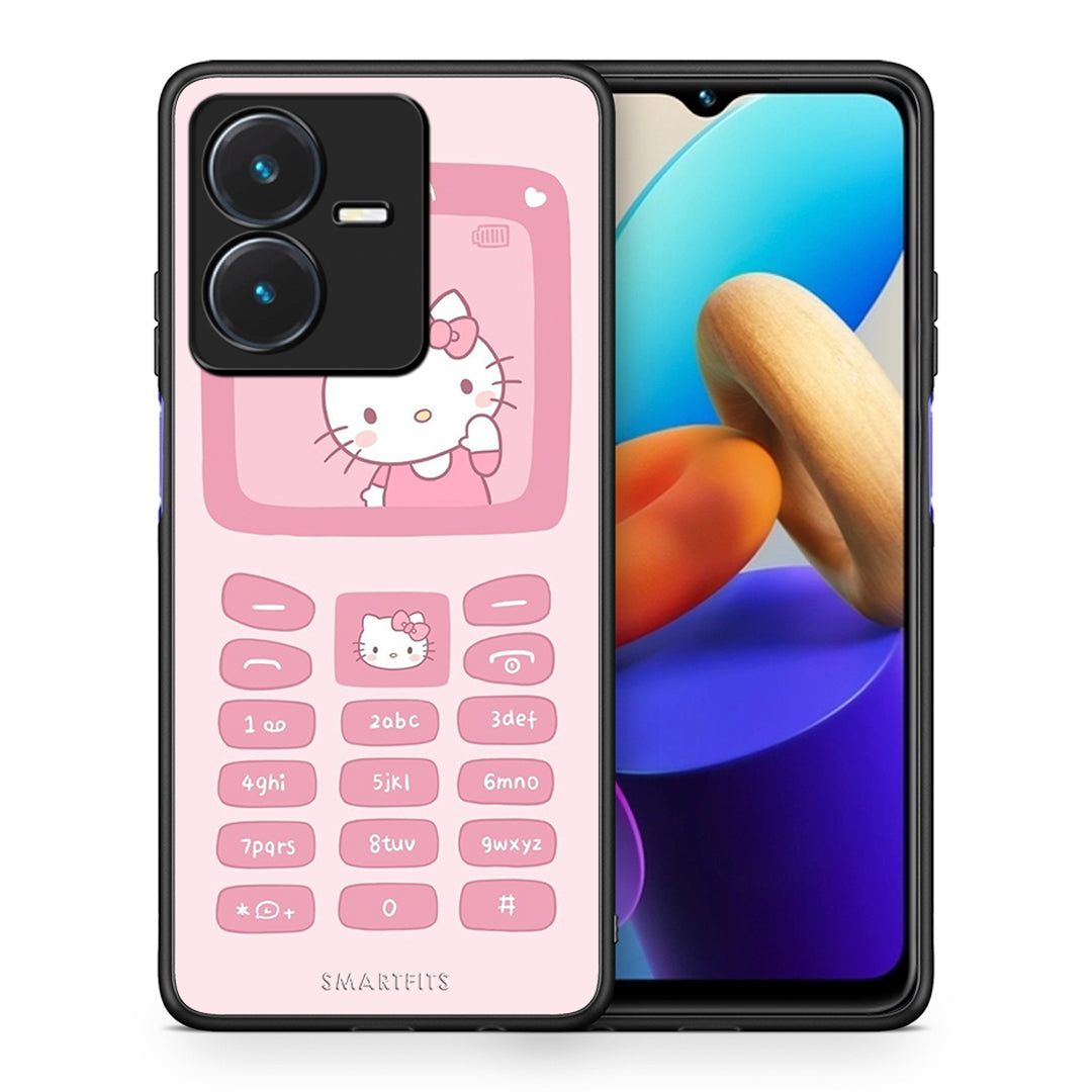 Θήκη Αγίου Βαλεντίνου Vivo Y22s Hello Kitten από τη Smartfits με σχέδιο στο πίσω μέρος και μαύρο περίβλημα | Vivo Y22s Hello Kitten case with colorful back and black bezels