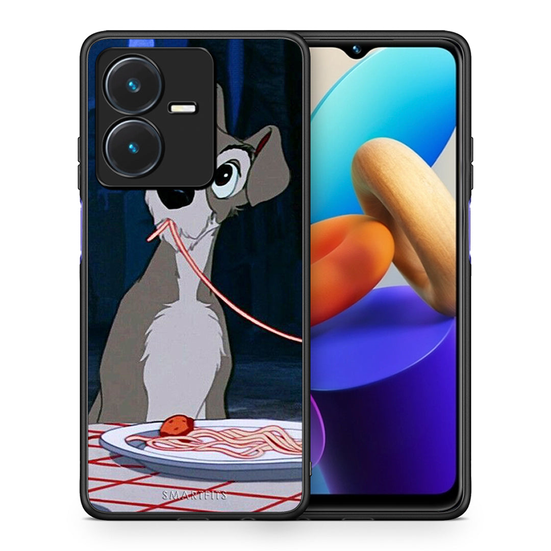 Θήκη Αγίου Βαλεντίνου Vivo Y22s Lady And Tramp 1 από τη Smartfits με σχέδιο στο πίσω μέρος και μαύρο περίβλημα | Vivo Y22s Lady And Tramp 1 case with colorful back and black bezels