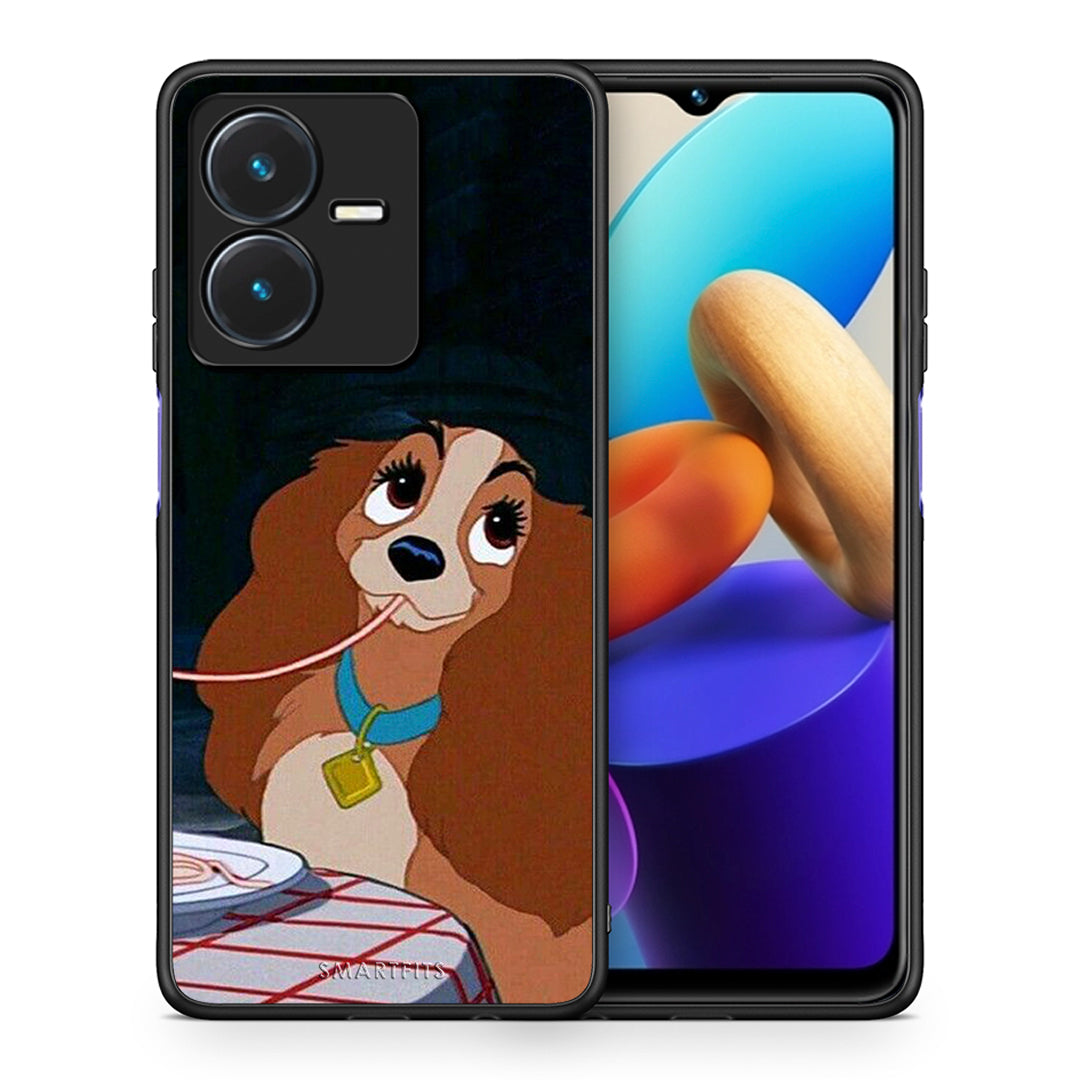 Θήκη Αγίου Βαλεντίνου Vivo Y22s Lady And Tramp 2 από τη Smartfits με σχέδιο στο πίσω μέρος και μαύρο περίβλημα | Vivo Y22s Lady And Tramp 2 case with colorful back and black bezels