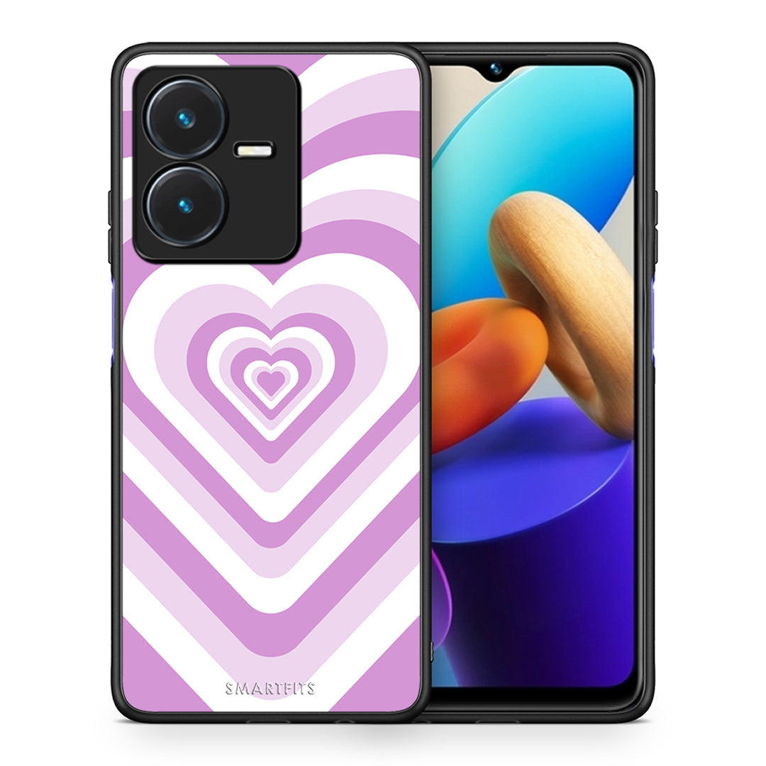 Θήκη Vivo Y22s Lilac Hearts από τη Smartfits με σχέδιο στο πίσω μέρος και μαύρο περίβλημα | Vivo Y22s Lilac Hearts case with colorful back and black bezels