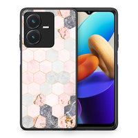 Thumbnail for Θήκη Vivo Y22s Hexagon Pink Marble από τη Smartfits με σχέδιο στο πίσω μέρος και μαύρο περίβλημα | Vivo Y22s Hexagon Pink Marble case with colorful back and black bezels