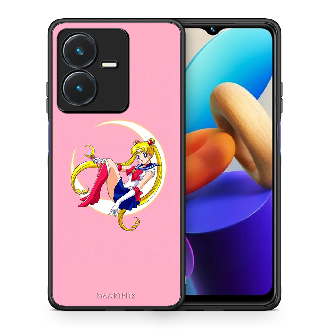 Θήκη Vivo Y22s Moon Girl από τη Smartfits με σχέδιο στο πίσω μέρος και μαύρο περίβλημα | Vivo Y22s Moon Girl case with colorful back and black bezels