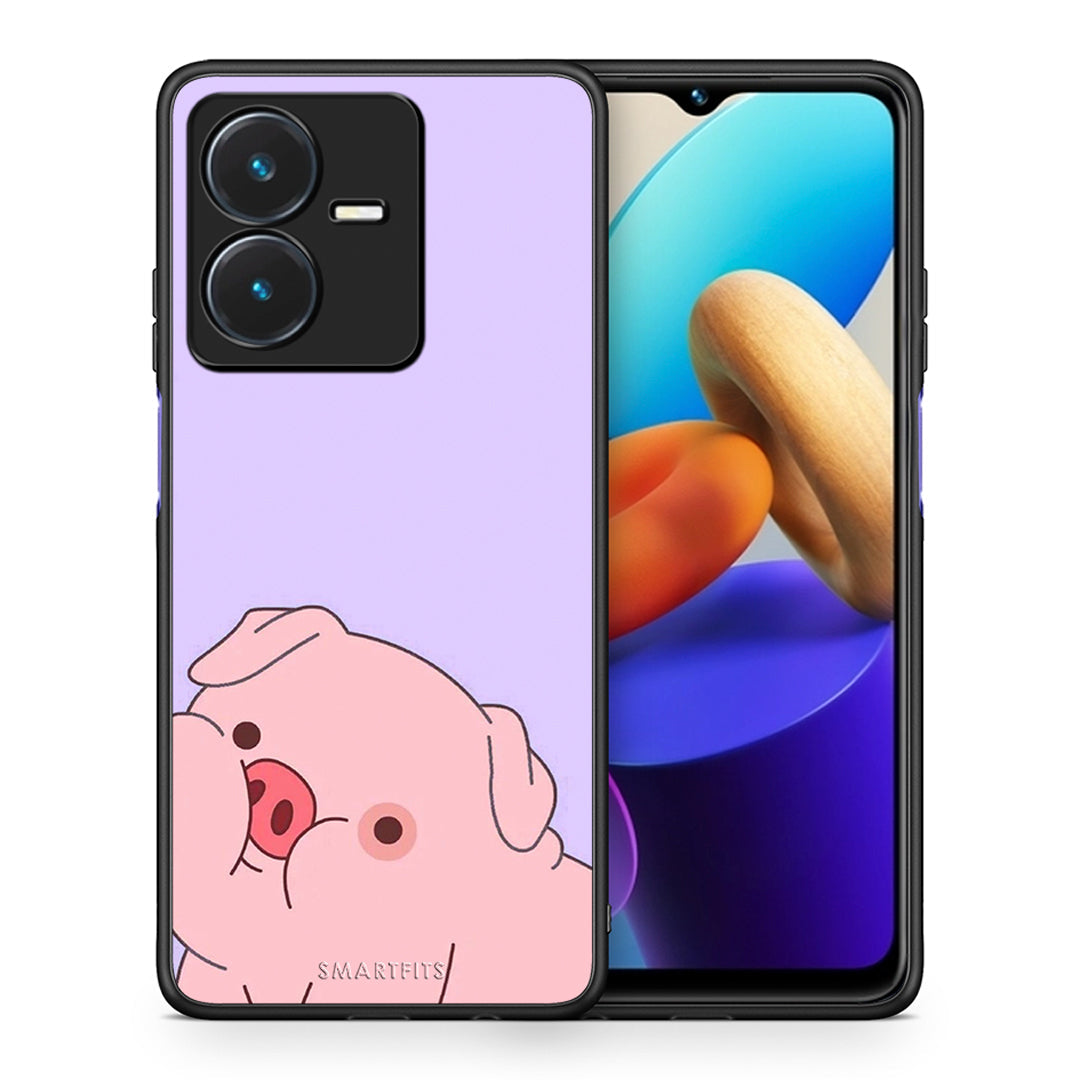 Θήκη Αγίου Βαλεντίνου Vivo Y22s Pig Love 2 από τη Smartfits με σχέδιο στο πίσω μέρος και μαύρο περίβλημα | Vivo Y22s Pig Love 2 case with colorful back and black bezels