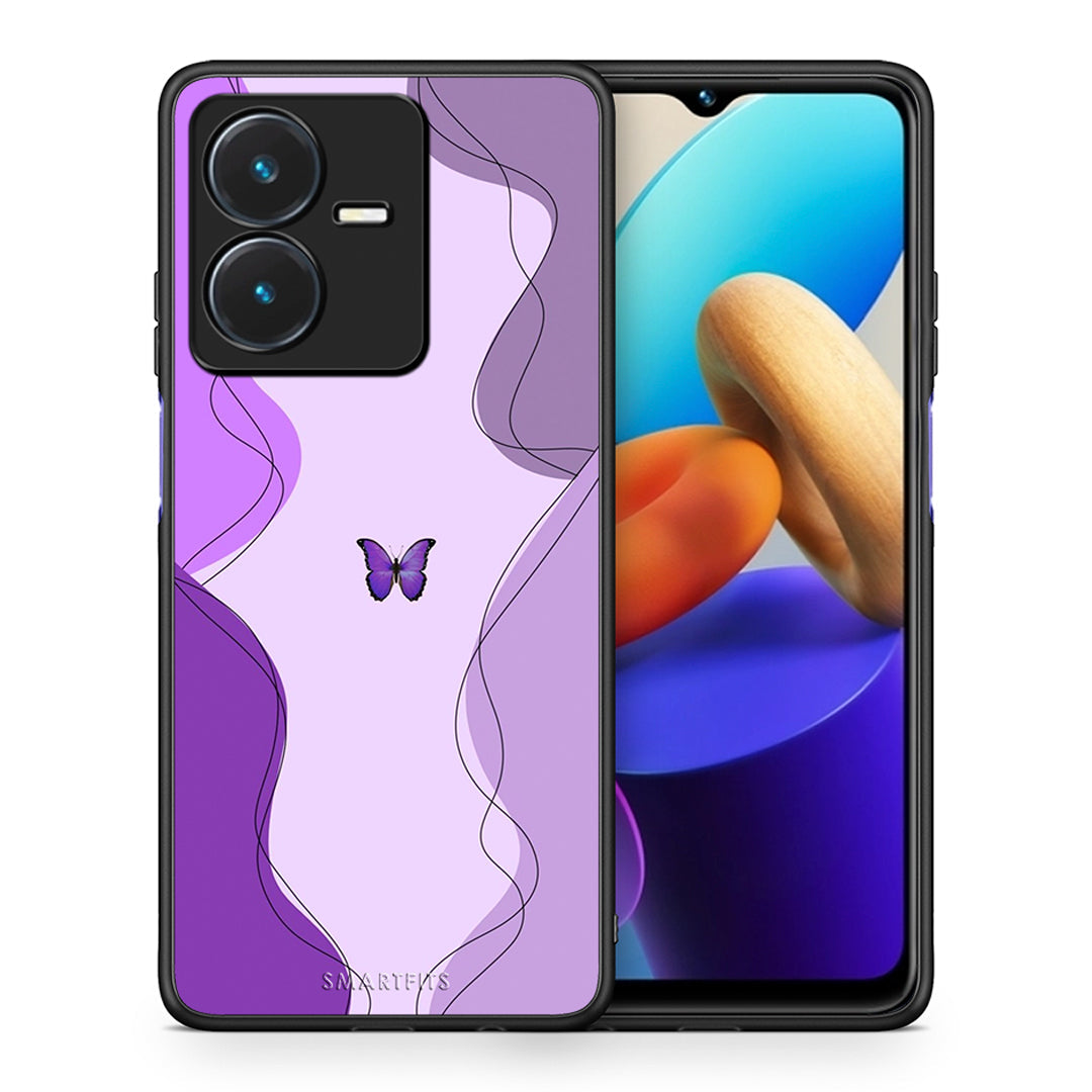 Θήκη Αγίου Βαλεντίνου Vivo Y22s Purple Mariposa από τη Smartfits με σχέδιο στο πίσω μέρος και μαύρο περίβλημα | Vivo Y22s Purple Mariposa case with colorful back and black bezels