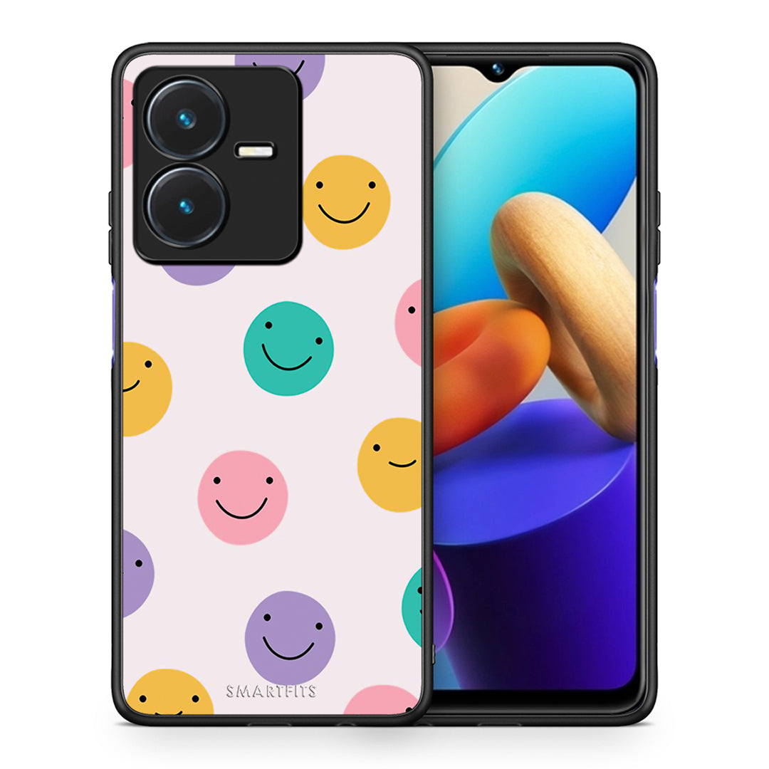 Θήκη Vivo Y22s Smiley Faces από τη Smartfits με σχέδιο στο πίσω μέρος και μαύρο περίβλημα | Vivo Y22s Smiley Faces case with colorful back and black bezels