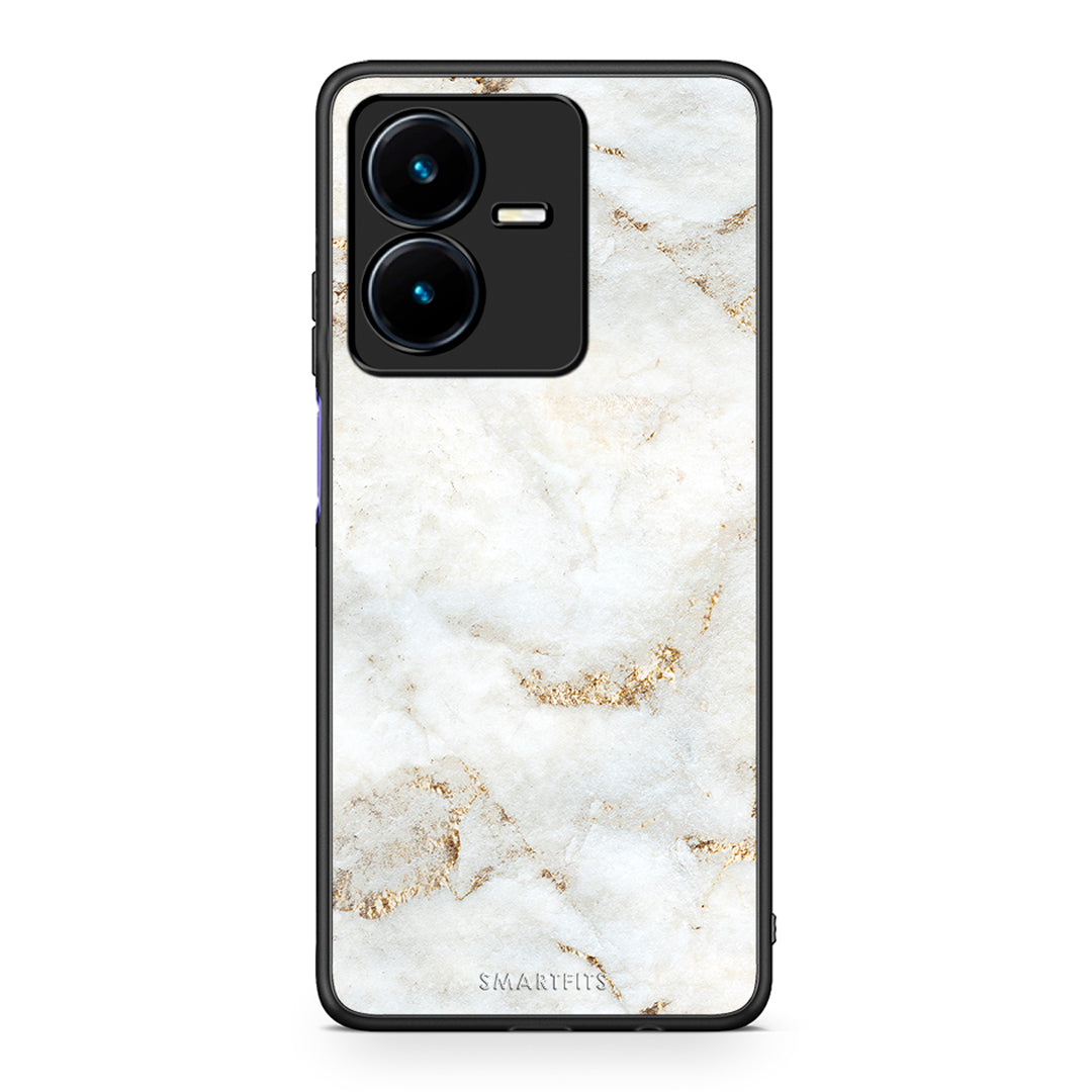 Vivo Y22s White Gold Marble θήκη από τη Smartfits με σχέδιο στο πίσω μέρος και μαύρο περίβλημα | Smartphone case with colorful back and black bezels by Smartfits