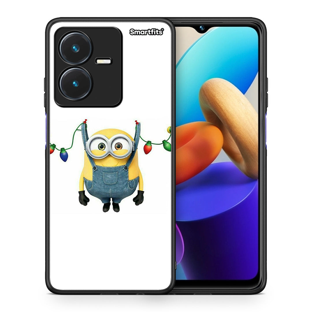 Θήκη Vivo Y22s Xmas Minion Lights από τη Smartfits με σχέδιο στο πίσω μέρος και μαύρο περίβλημα | Vivo Y22s Xmas Minion Lights case with colorful back and black bezels