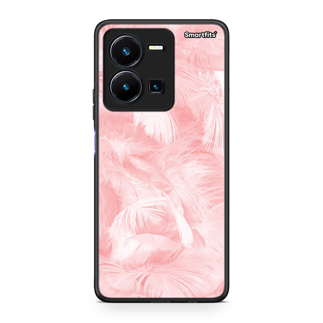 33 - Vivo Y35 5G Pink Feather Boho case, cover, bumper