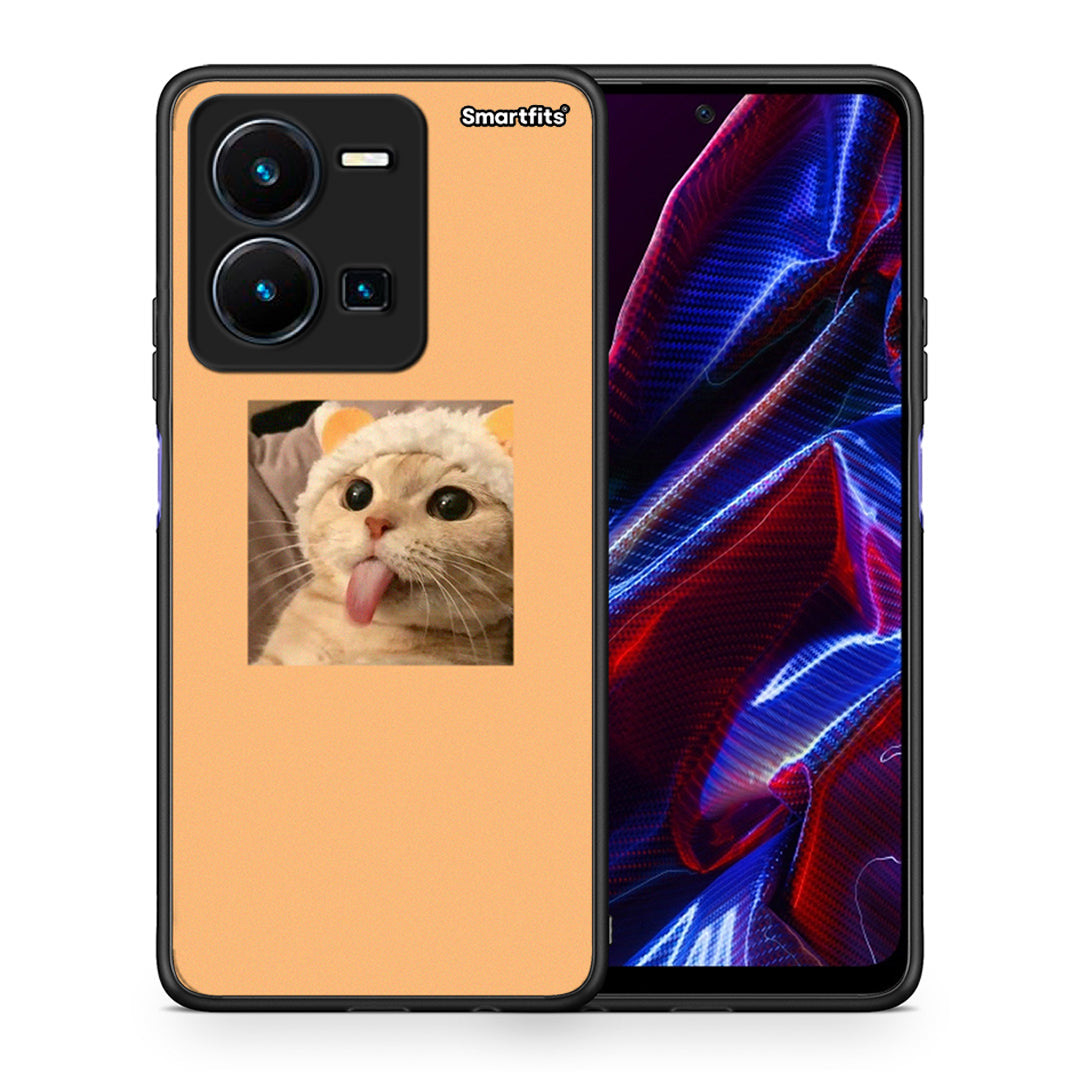 Θήκη Vivo Y35 5G Cat Tongue από τη Smartfits με σχέδιο στο πίσω μέρος και μαύρο περίβλημα | Vivo Y35 5G Cat Tongue case with colorful back and black bezels